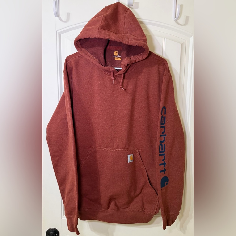 Carhartt Men’s Midweight Hoodie Original Fit Medium Heather Red, Logo On Sleeve